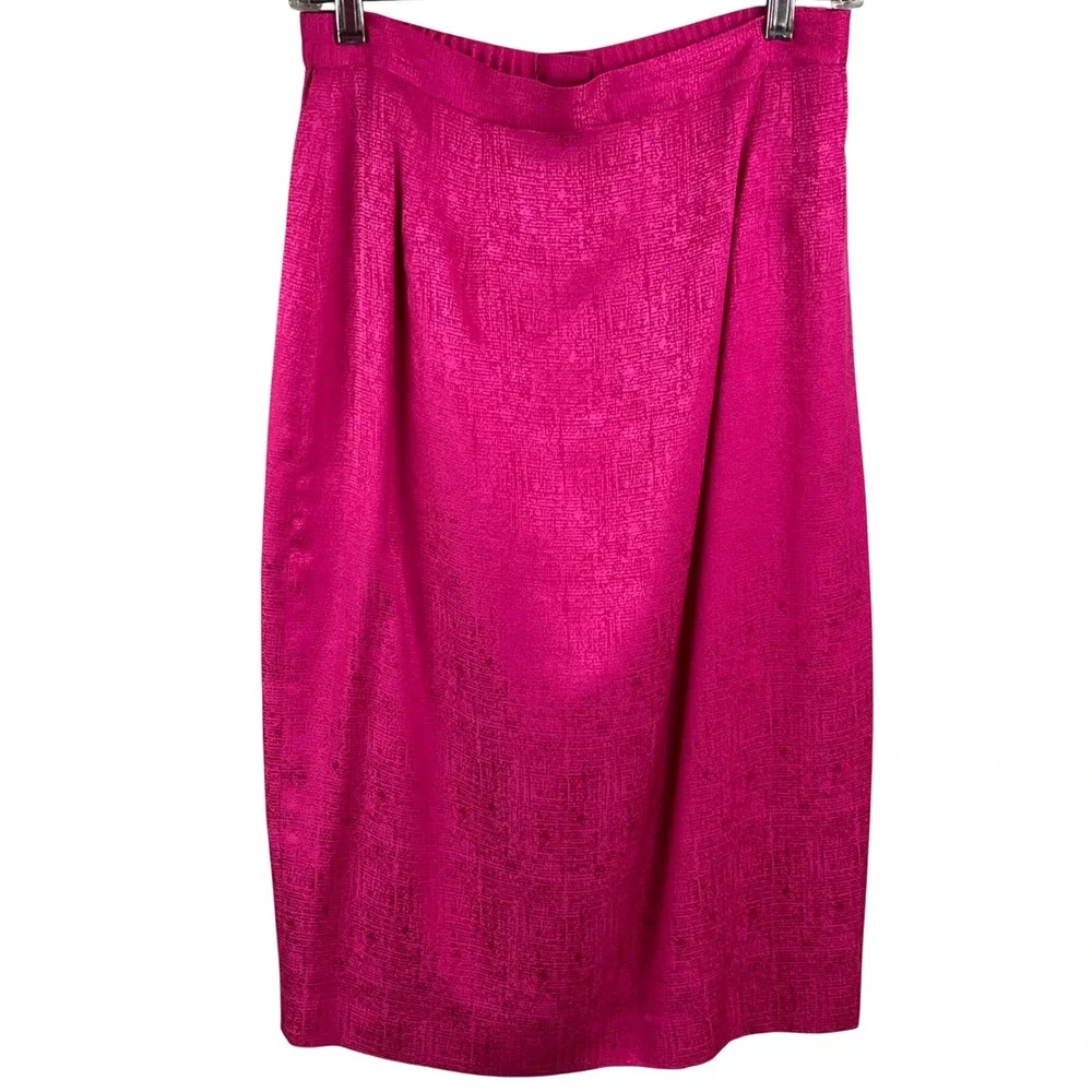 Adrianna Papell Hot Pink Two Piece 100% Silk Satin Buttons Skirt Suit Asian 10 - Picture 6 of 9